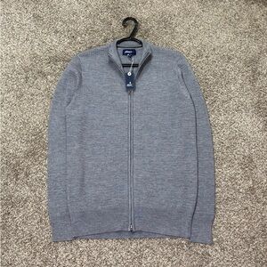 NWT Johnnie-O Men’s Medium Gray Full Zip Cotton Blend Golf Sweater